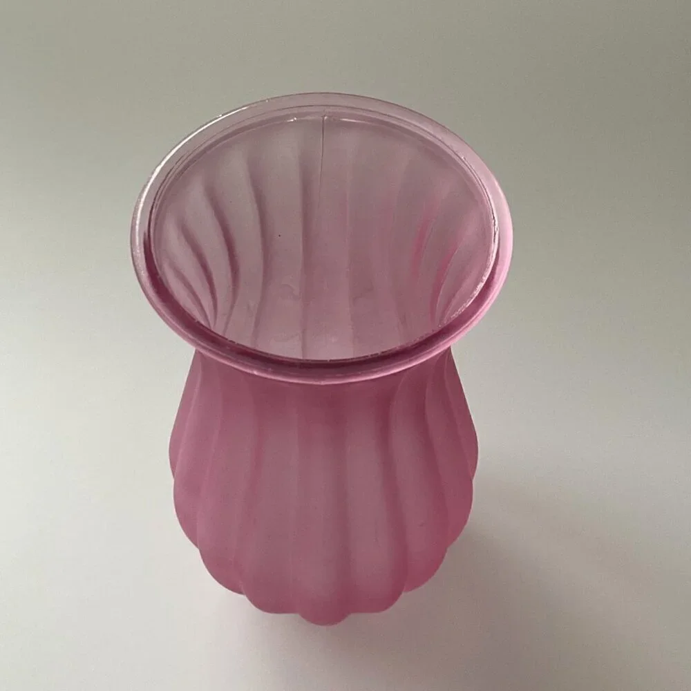 PINK RIBBED GLASS VASE DECORATIVE FLORAL DIY